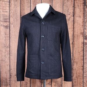 NWOT Express Mens Wool Blend Pinstripe Navy Blue Button Shacket